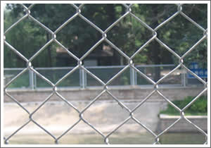 公园里水湖边的勾花网护栏